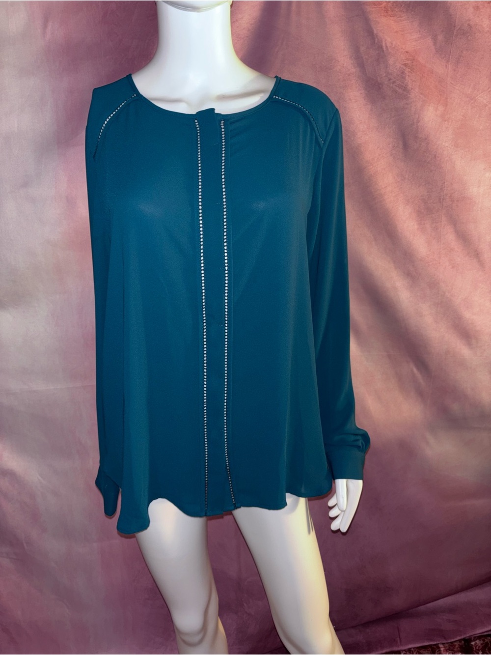 LOFT Teal Long-Sleeve Blouse with Center Stitch Detail